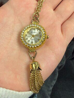 Gold Clock Tassel Necklace